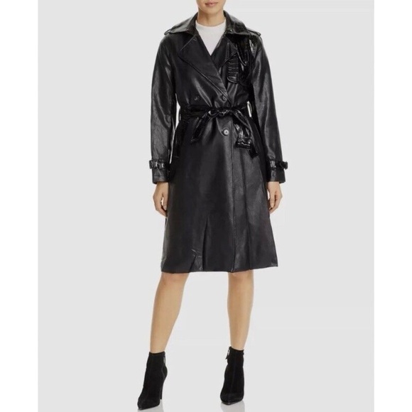 Apparis Jackets & Blazers - Apparis Priya Crocodile Embossed Faux Leather Trench Coat in Black Size M
